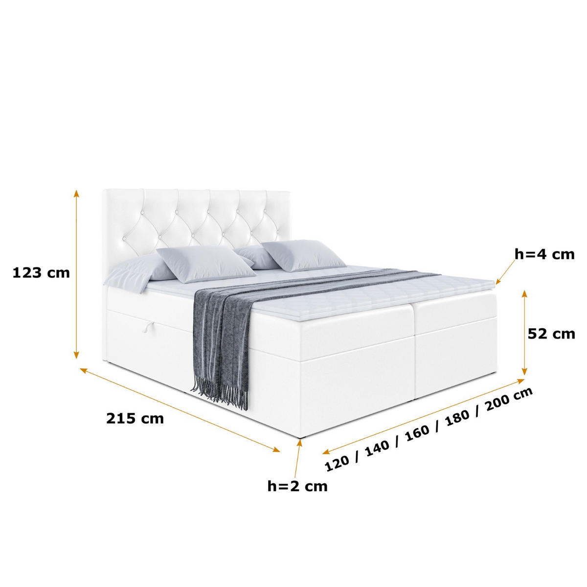 BOXBETT mit Matratze H3 und Lattenrost - MIRAGE - 160x200 Weiß Hochglanz - Weiß Hochglanz, Holzwerkstoff (160/200cm) - ALTDECOR