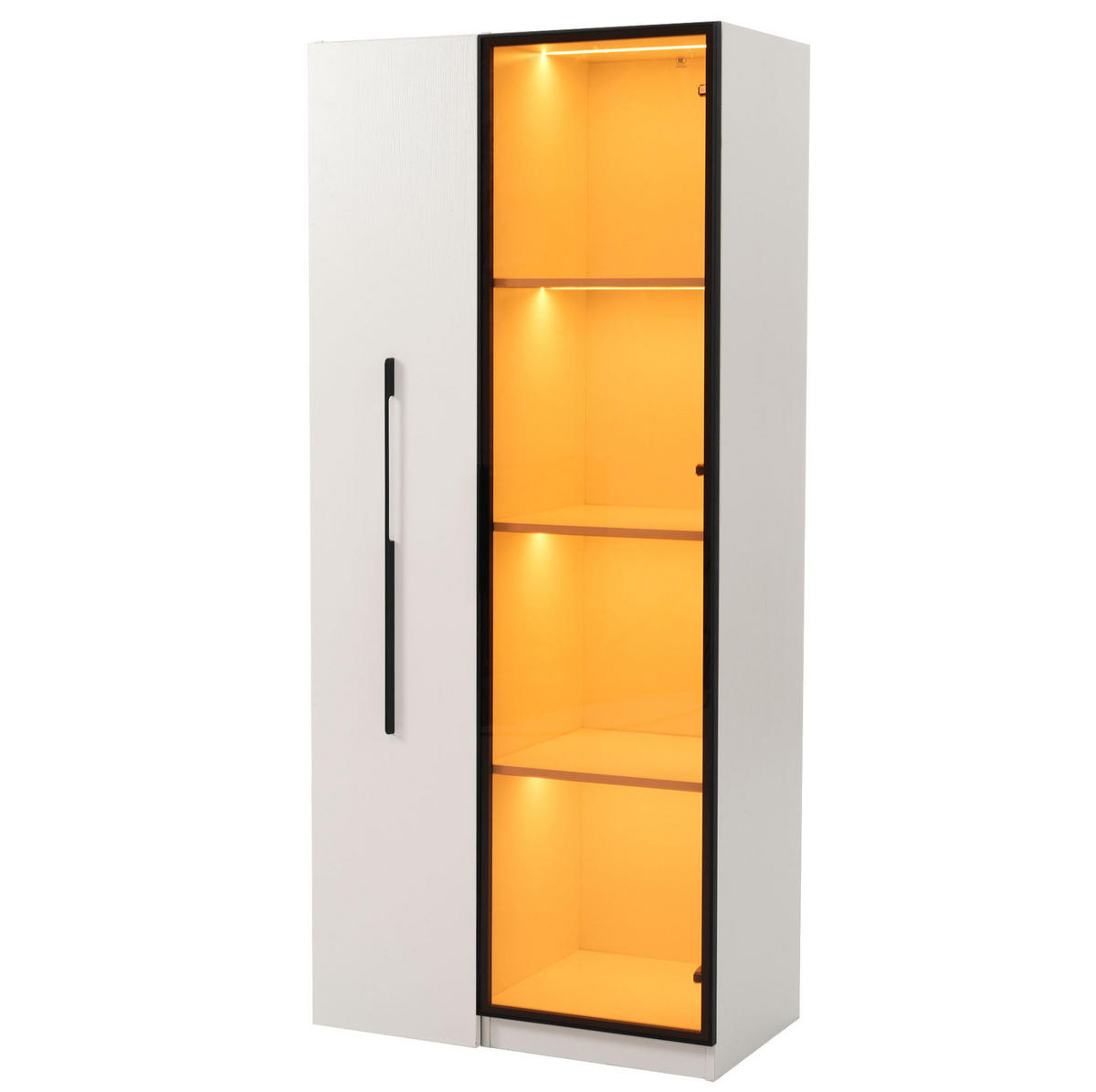VITRINA 70/40/160 cm bijela od MDF-a s LED osvjetljenjem i izvlačnim policama - bijela, drvni materijal (70/160/40cm) - BEAOK