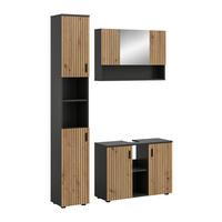 BADEZIMMER Mira 3-tlg. (B/H/T: ca. 125/192/30 cm) in Basalt grau/Artisan Oak - Grau, Holzwerkstoff (125/192/30cm)