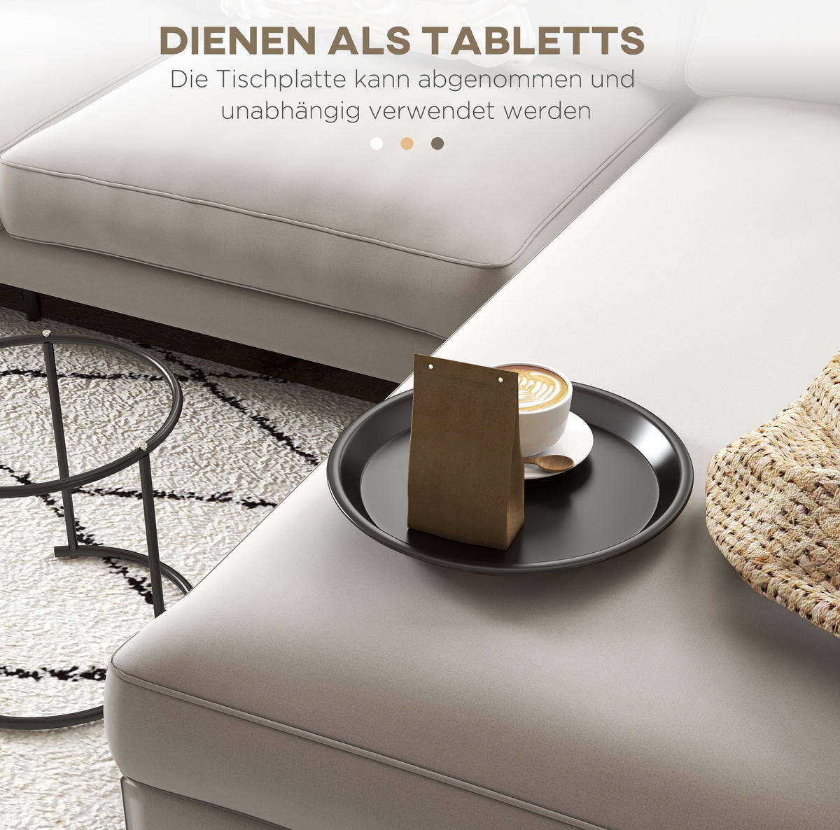 BEISTELLTISCH-SET Ø43/35 cm mit abnehmbaren Tabletts, stapelbar, Stahl, Schwarz - Schwarz, Metall (43/43/38cm) - Modfu