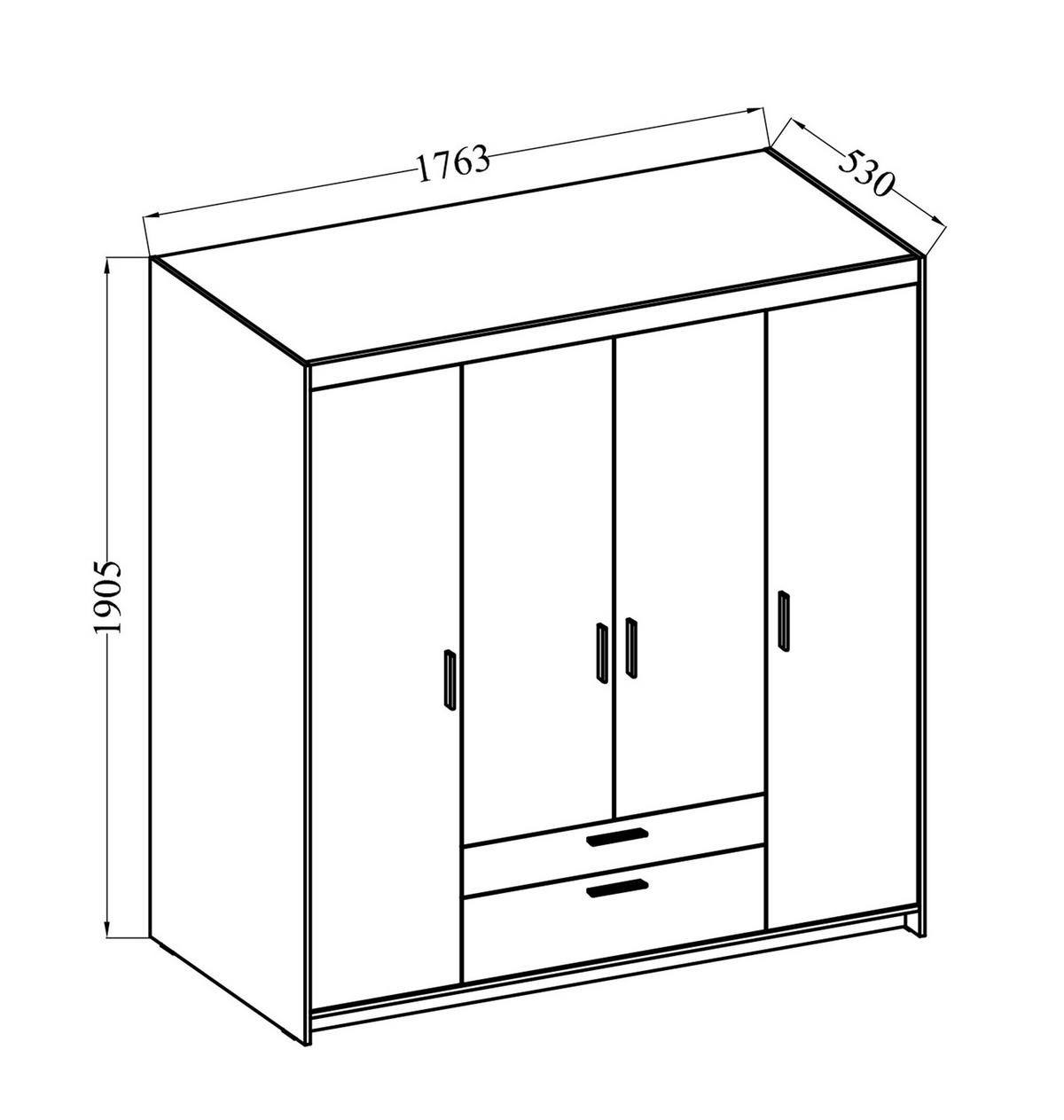KLEIDERSCHRANK Storicos Eiche Lefkas 176,3/190,5/53 cm - 4T2S Modern mit Schubladen - Braun, Holzwerkstoff/Kunststoff (176.3/190.5/53cm) - AX Living