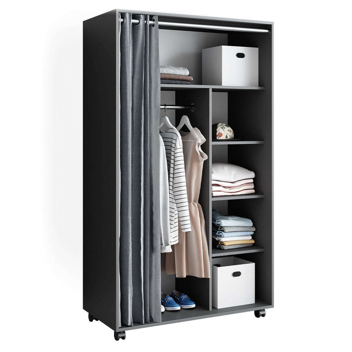 KLEIDERSCHRANK Doros Grau 100 x 168 cm mit Rollen - Grau, Holzwerkstoff (100/168/50cm) - Vicco