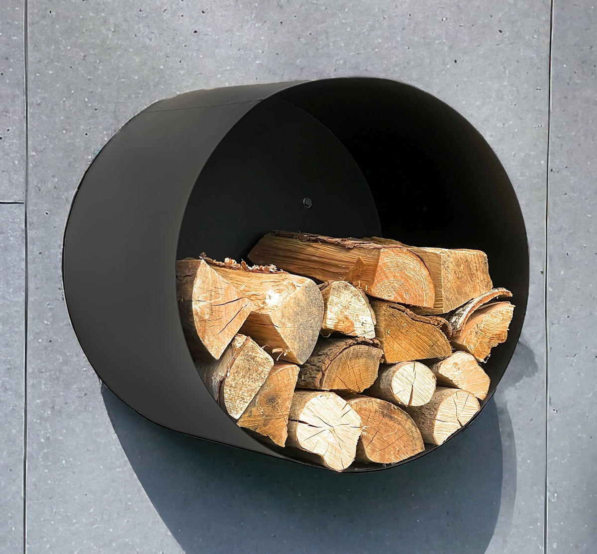 KAMINHOLZREGAL mit Rückwand Metall Schwarz Rund 50 cm - Schwarz, Metall (50/50/40cm) - DanDiBo