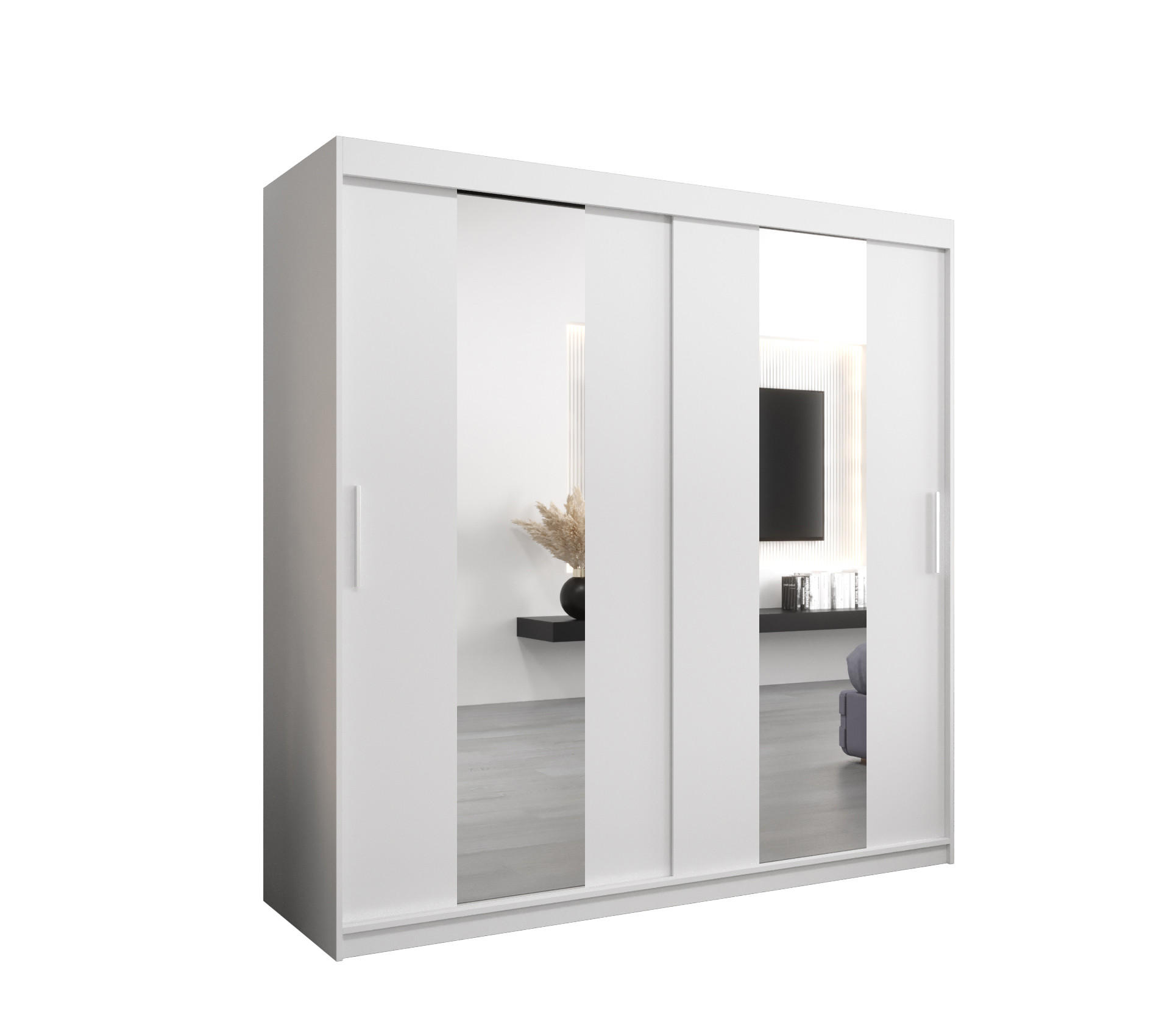 Möbel Kryspol Schwebetürenschrank Weiß 200x200x62 cm