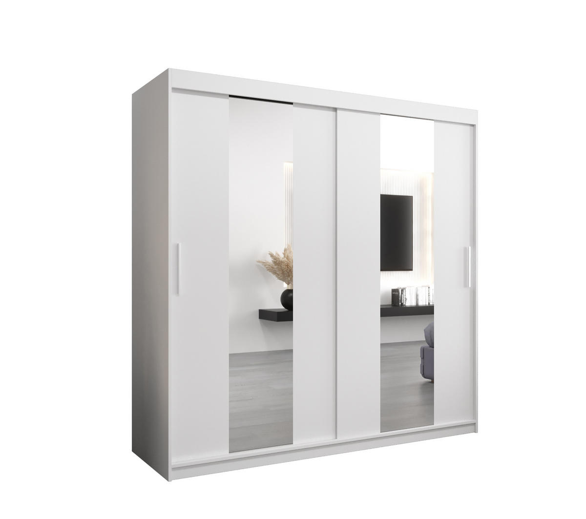 SCHWEBETÜRENSCHRANK 200/200/62 2-türig - Silberfarben/Weiß, Holz/Kunststoff (200/200/62cm) - MÖBEL KRYSPOL