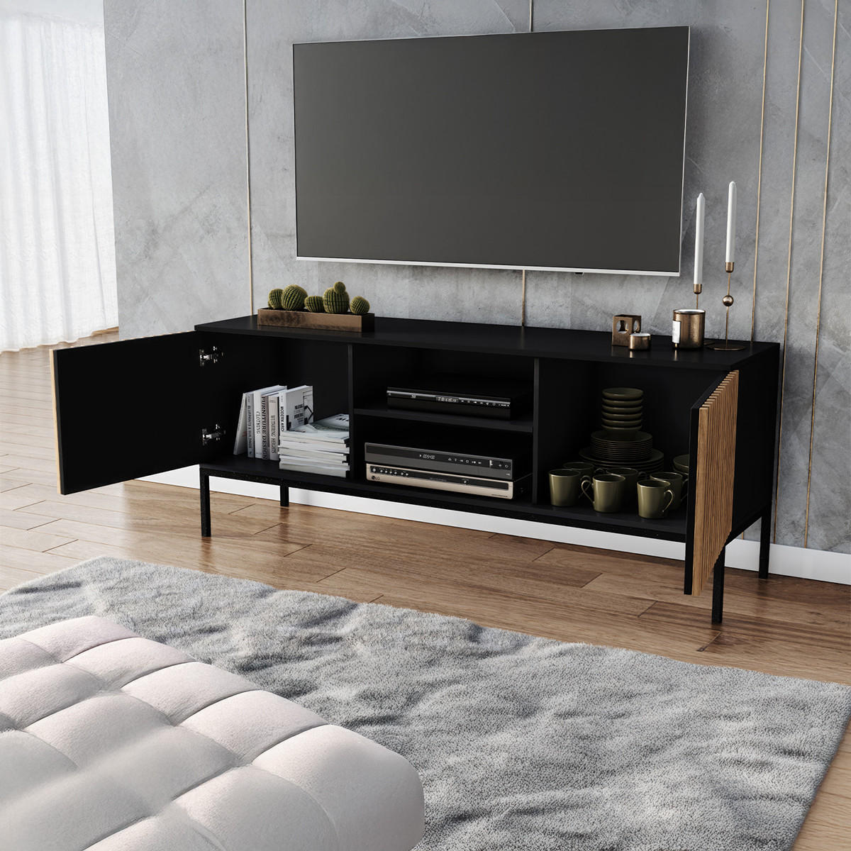 TV-MÖBEL Melchior Schwarz - Schwarz, Holzwerkstoff (185/200/60cm) - Petits-meubles