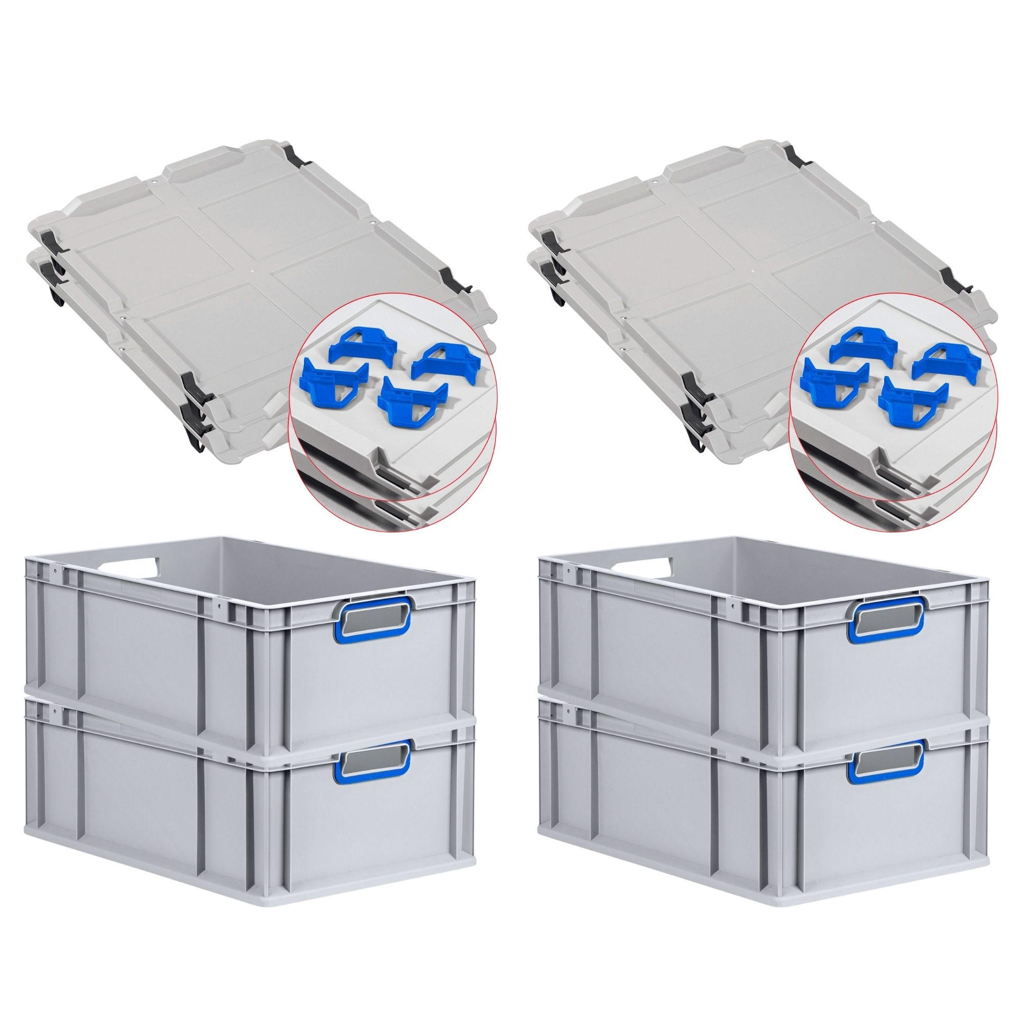 EUROBOX 4x Nextgen Color Mit Auflagedeckel 22x40x60cm Griffe Blau Offen - Blau, Kunststoff (40/22/60cm) - PROREGAL