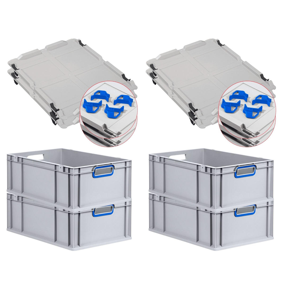 EUROBOX 4x Nextgen Color Mit Auflagedeckel 22x40x60cm Griffe Blau Offen - Blau, Kunststoff (40/22/60cm) - PROREGAL