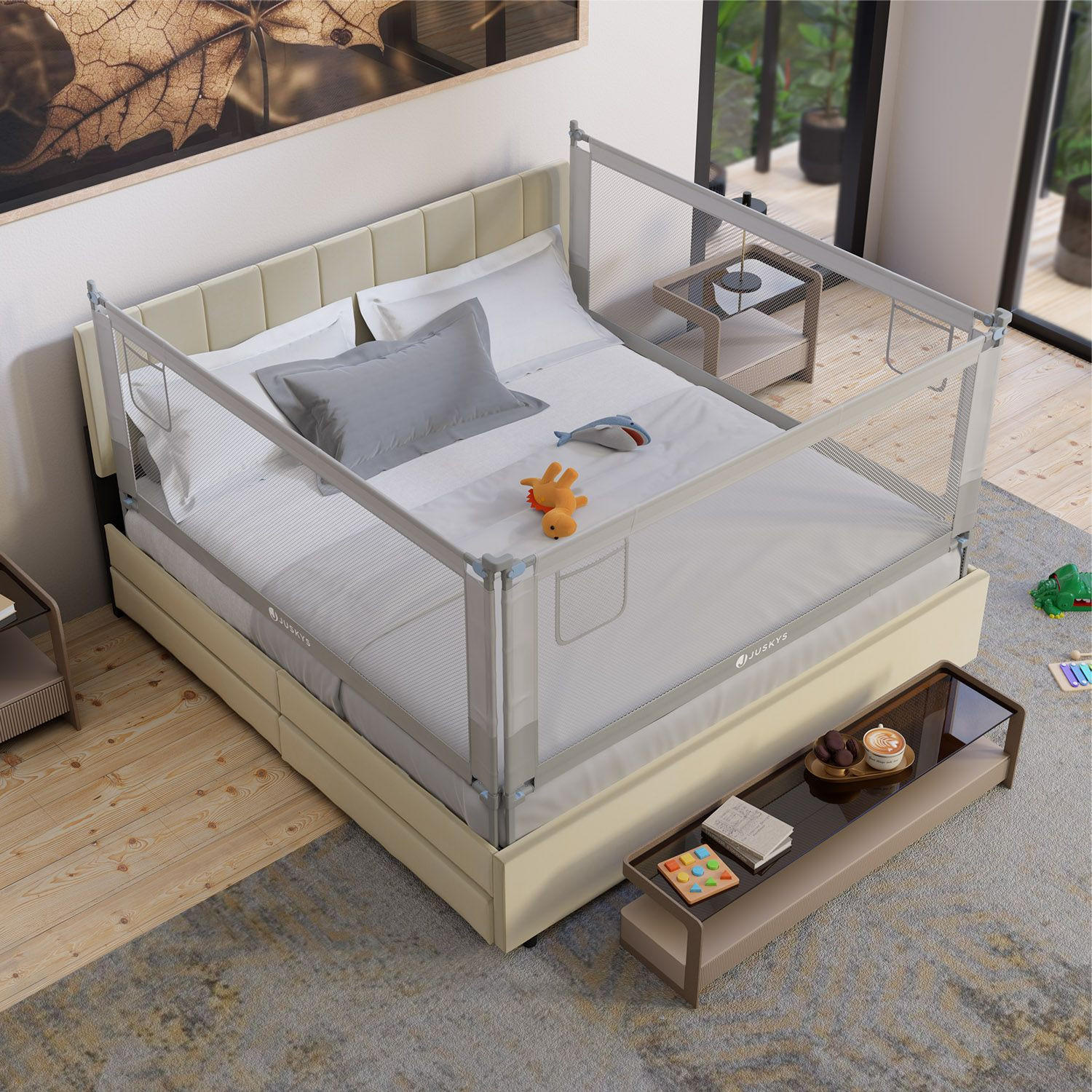 BETTSCHUTZGITTER Jaron 180/71-101 cm - Grau, Textil (180/180cm) - Juskys