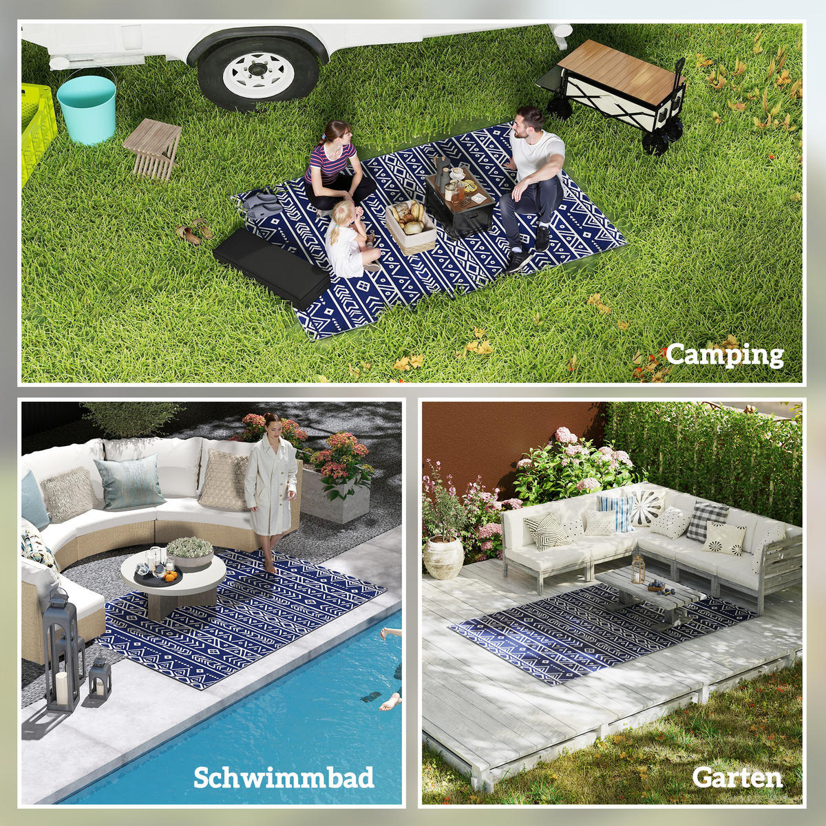 OUTDOOR-TEPPICH robuster Wetterfest Outdoorteppich - Blau, Kunststoff (274/182cm) - Outsunny