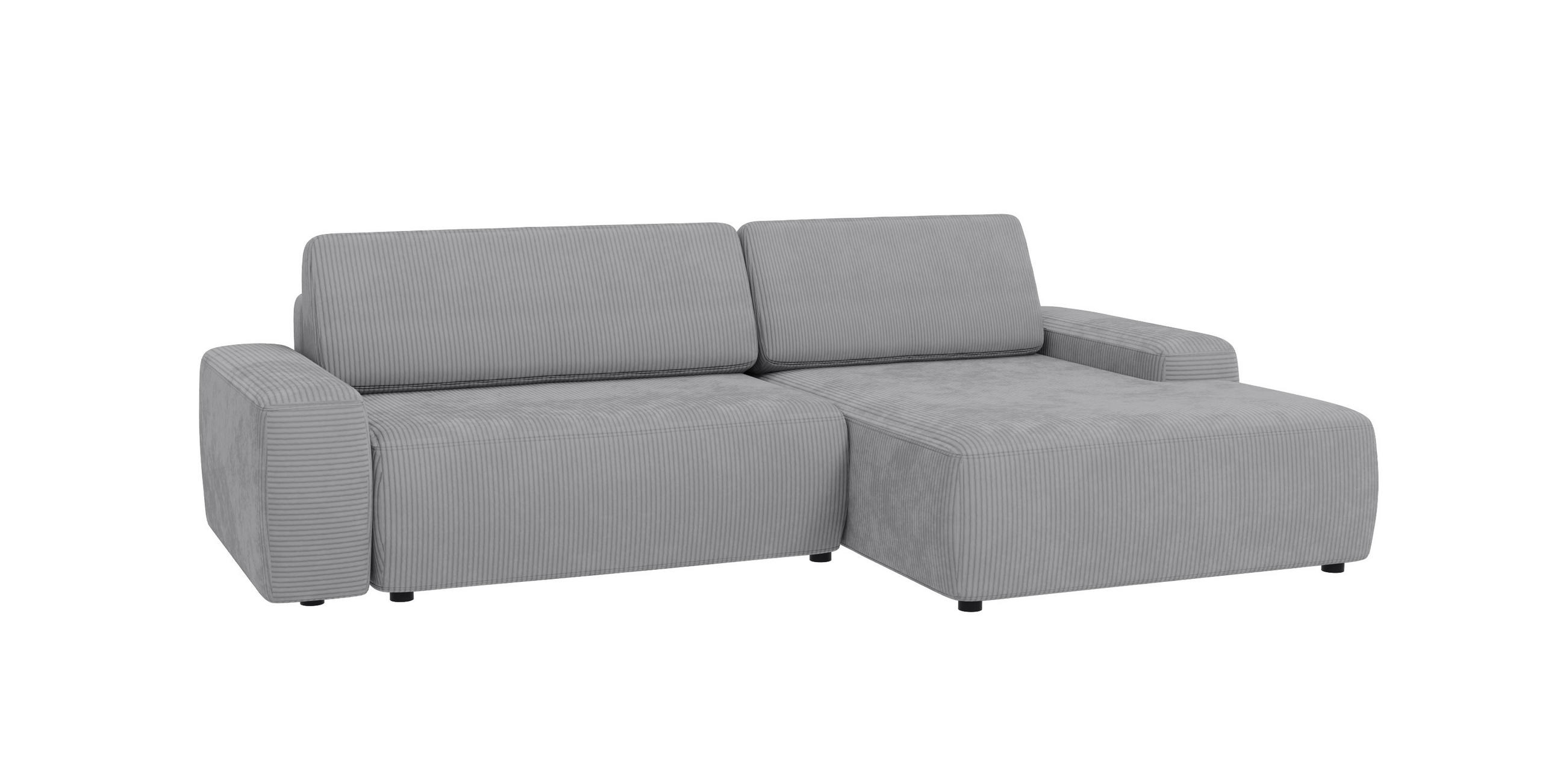 ECKSOFA Nancy Hellgrau Cord - Hellgrau/Schwarz, Holz/Kunststoff (264/162cm) - S-Style Möbel