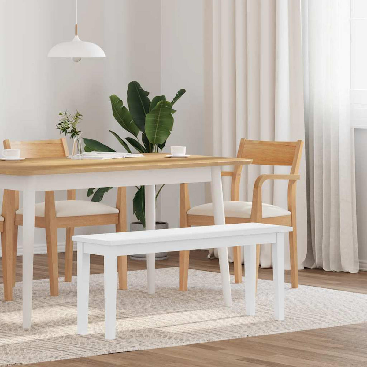 BANK 110 Cm Weiss Massivholz Gummibaum - Weiß, Holz (30/45/110cm) - vidaXL