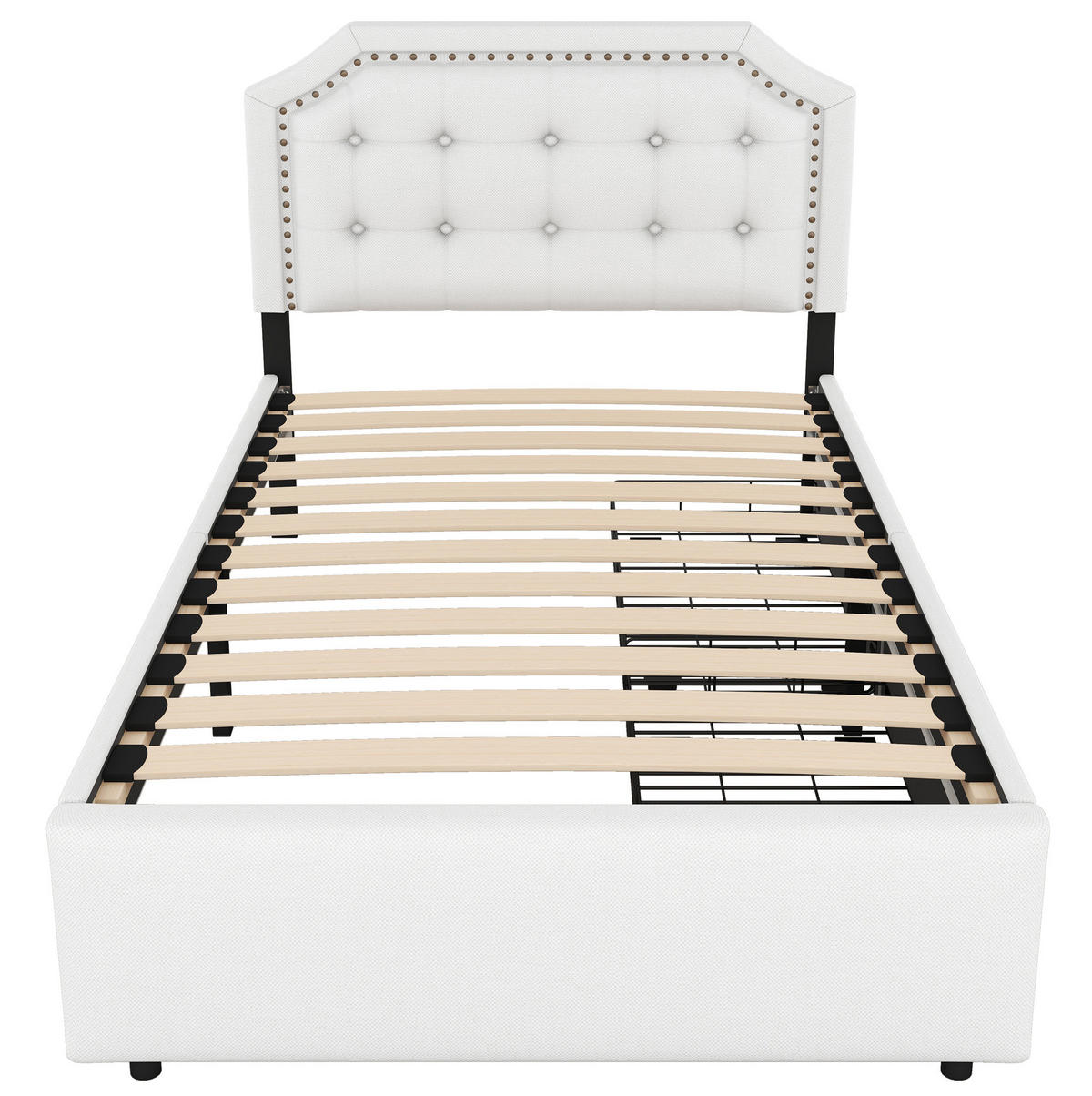 BETT mit 2 Schubladen 90x200 cm MDF und Leinenstoff Hellbeige - Beige, Metall (90/200cm) - Meubliv