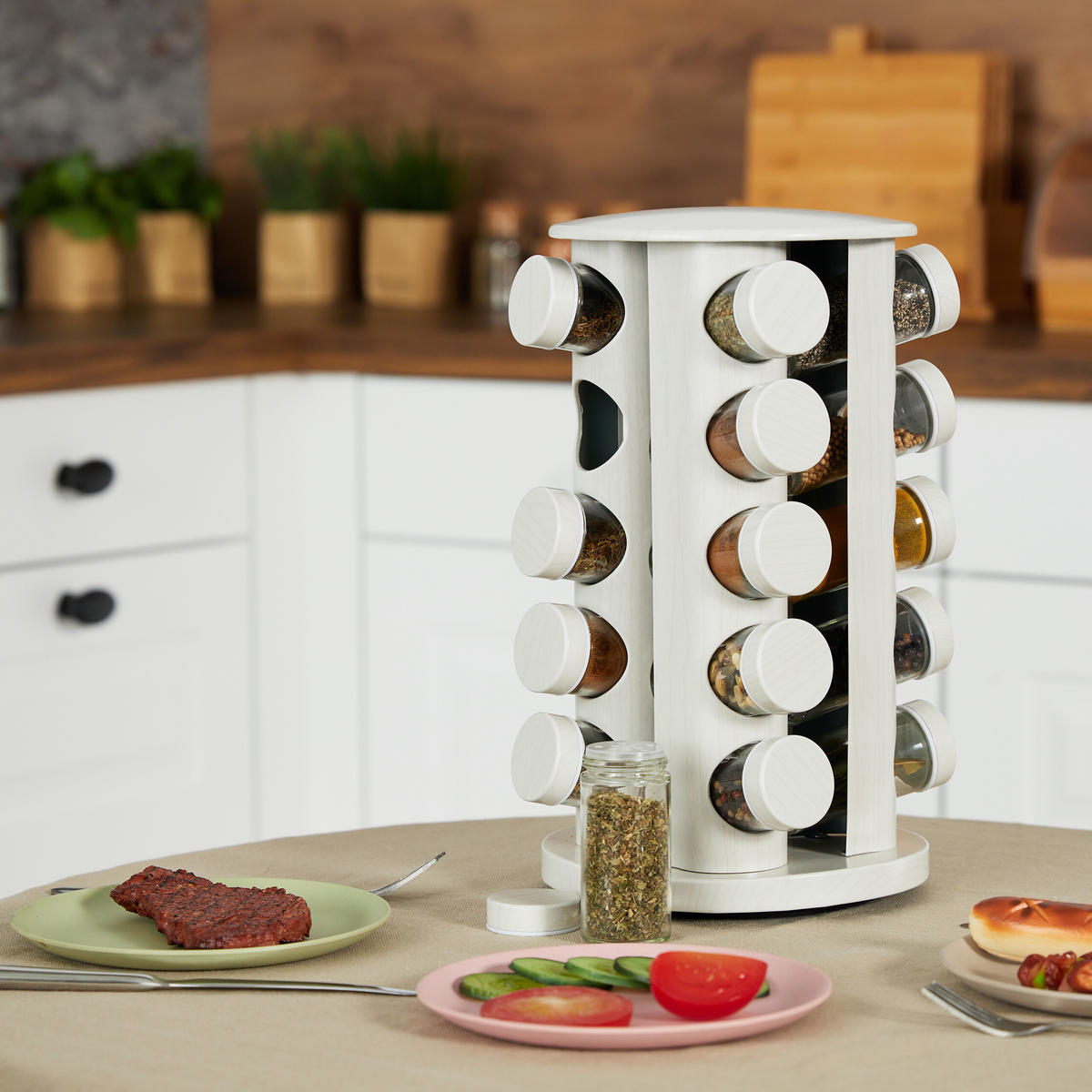 GEWÜRZKARUSSELL - Multicolor, Glas/Kunststoff (19/33.5/19cm) - Relaxdays