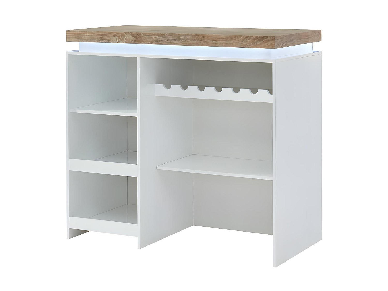 HAUSBAR mit LEDs - MDF lackiert - Weiß & Eichefarben - HALO II - Naturfarben, Holz (60/110.5/120cm) - Vente-Unique