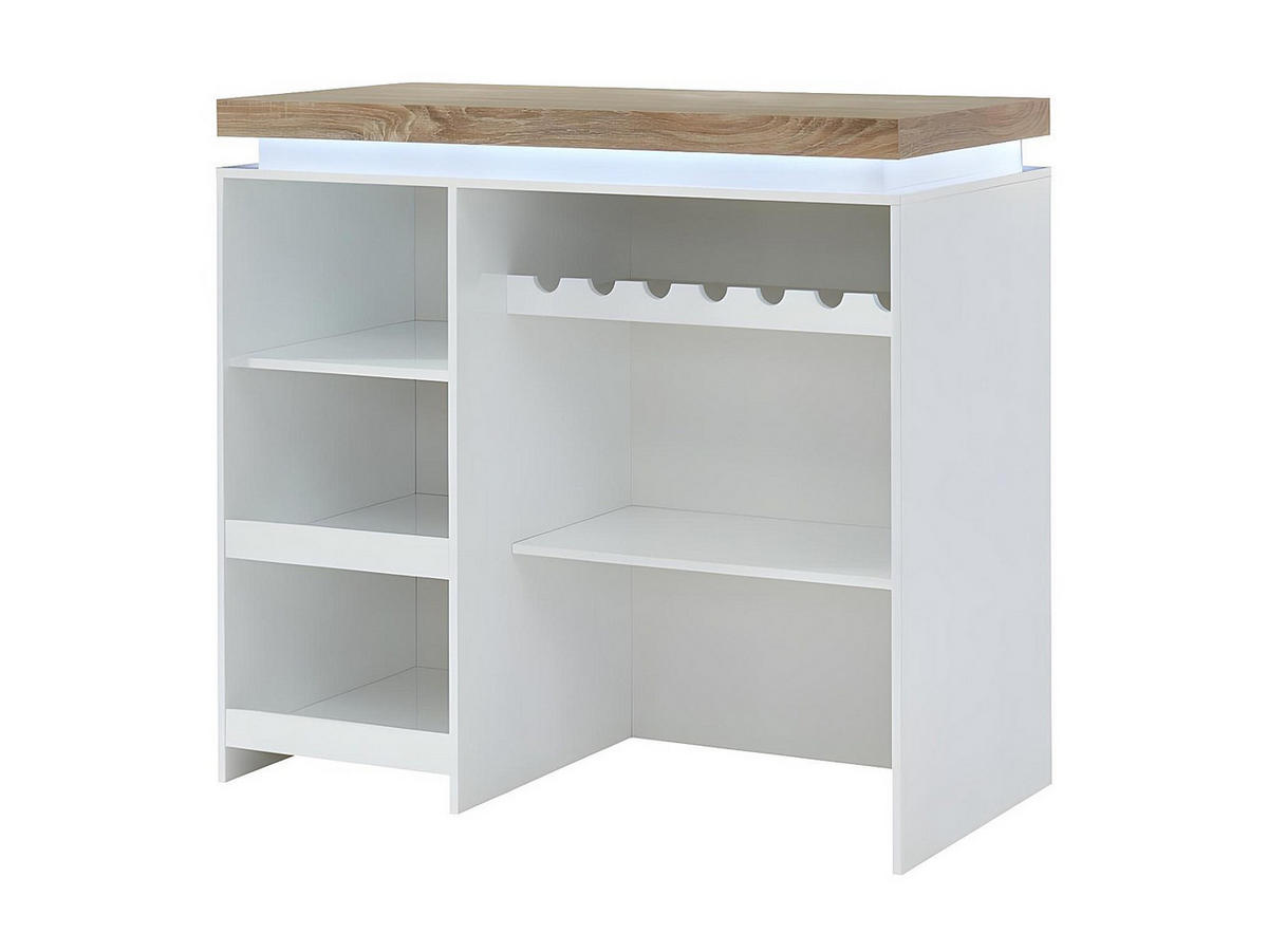 HAUSBAR mit LEDs - MDF lackiert - Weiß & Eichefarben - HALO II - Naturfarben, Holz (120/110.5/60cm) - Vente-Unique