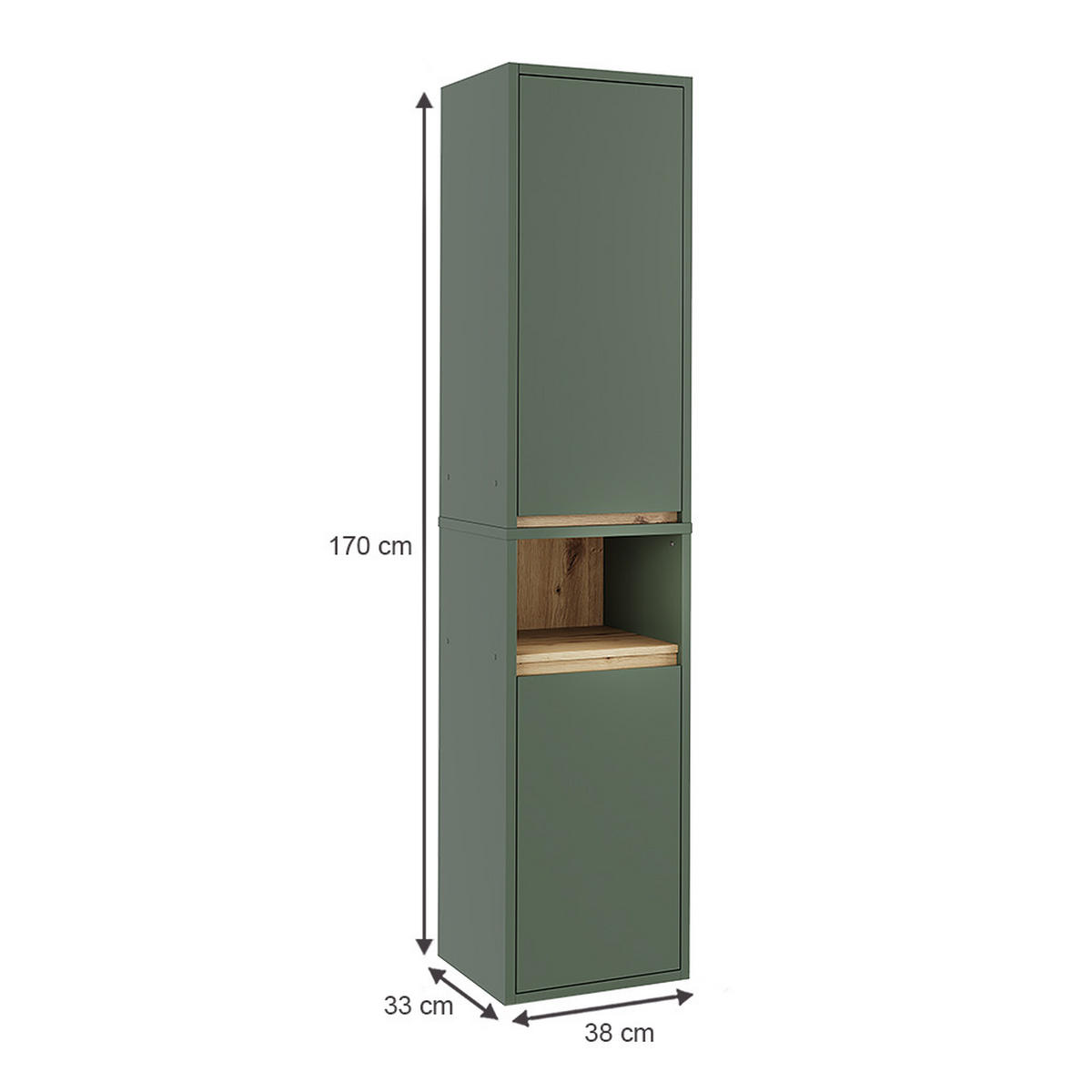 HOCHSCHRANK Viola Grün/Artisan 38 x 170 cm mit 2 Türen - Eiche Artisan/Grün, Holzwerkstoff (38/170/33cm) - Vicco