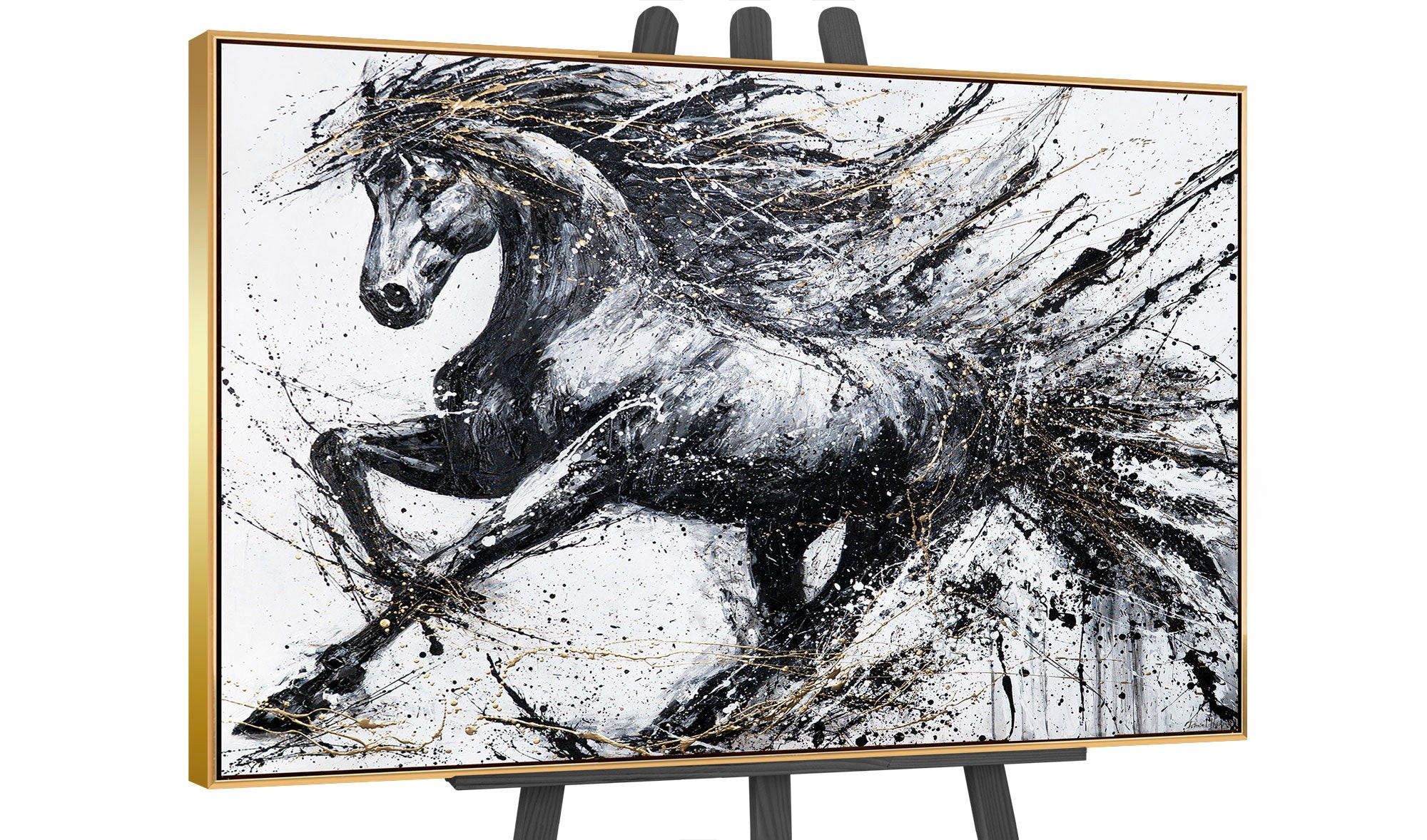 GEMÄLDE Energie der Geschwindigkeit Schattenfugenrahmen Gold 120x80 cm - Goldfarben, Holz (120/80cm) - YS-art gallery