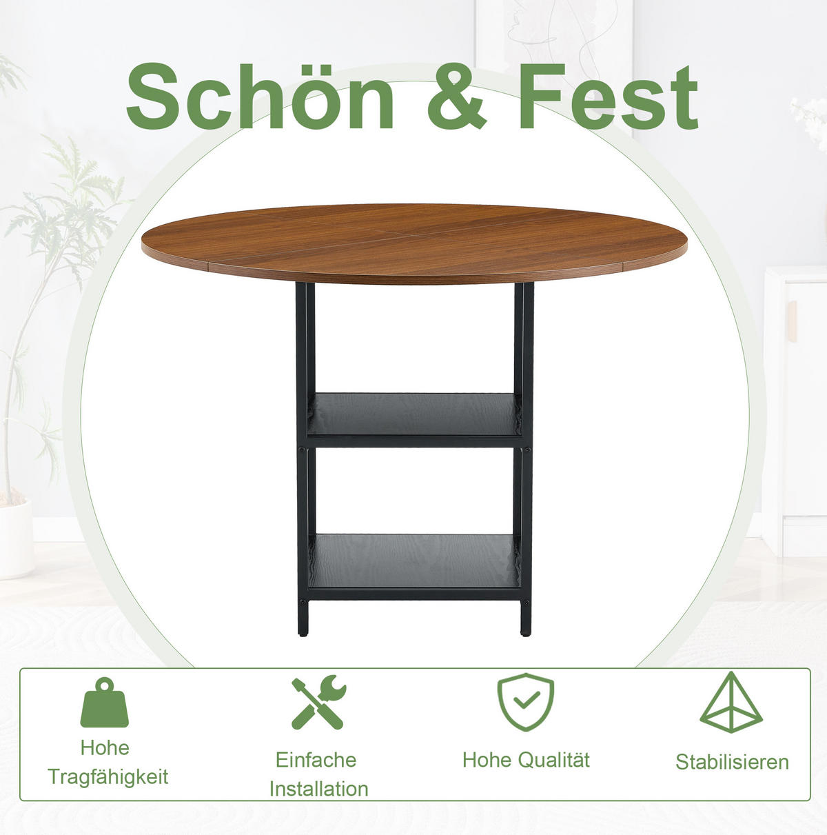ESSTISCH-SET 5-tlg. 107 cm Schwarz/Nussbaum - Schwarz, Metall (107/75/107cm) - Meubliv