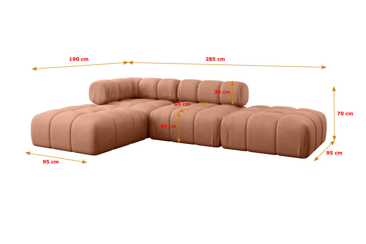 ECKSOFA modulares Sofa Kerru-L1 - 285x190x70 cm Apricot Velours - Koralle, Holzwerkstoff/Textil (285/190cm) - ALTDECOR