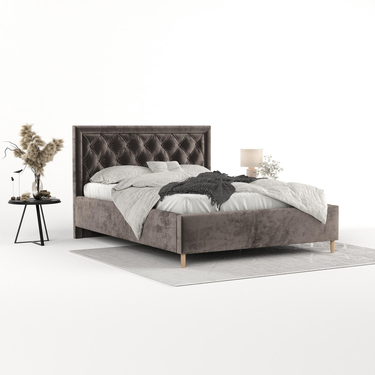 POLSTERBETT Lido 120/200 cm Braun im Lotta Stoff - Naturfarben/Braun, Holz/Holzwerkstoff (120/200cm) - AltaBeds