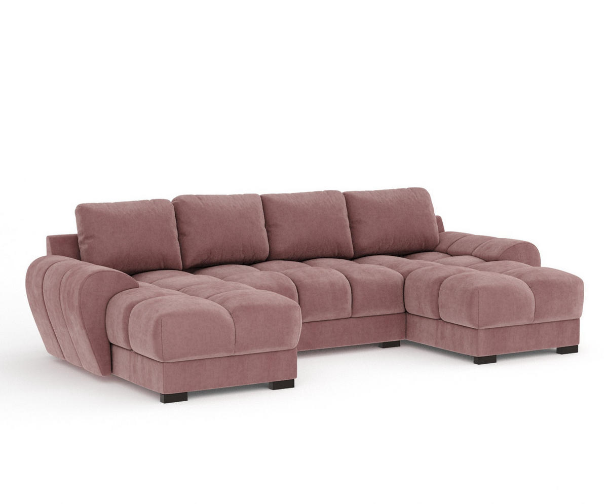 WOHNLANDSCHAFT Peebles Rosa Samtstoff - Pink/Schwarz, Holz/Holzwerkstoff (330/90/175cm) - Maison de Reve