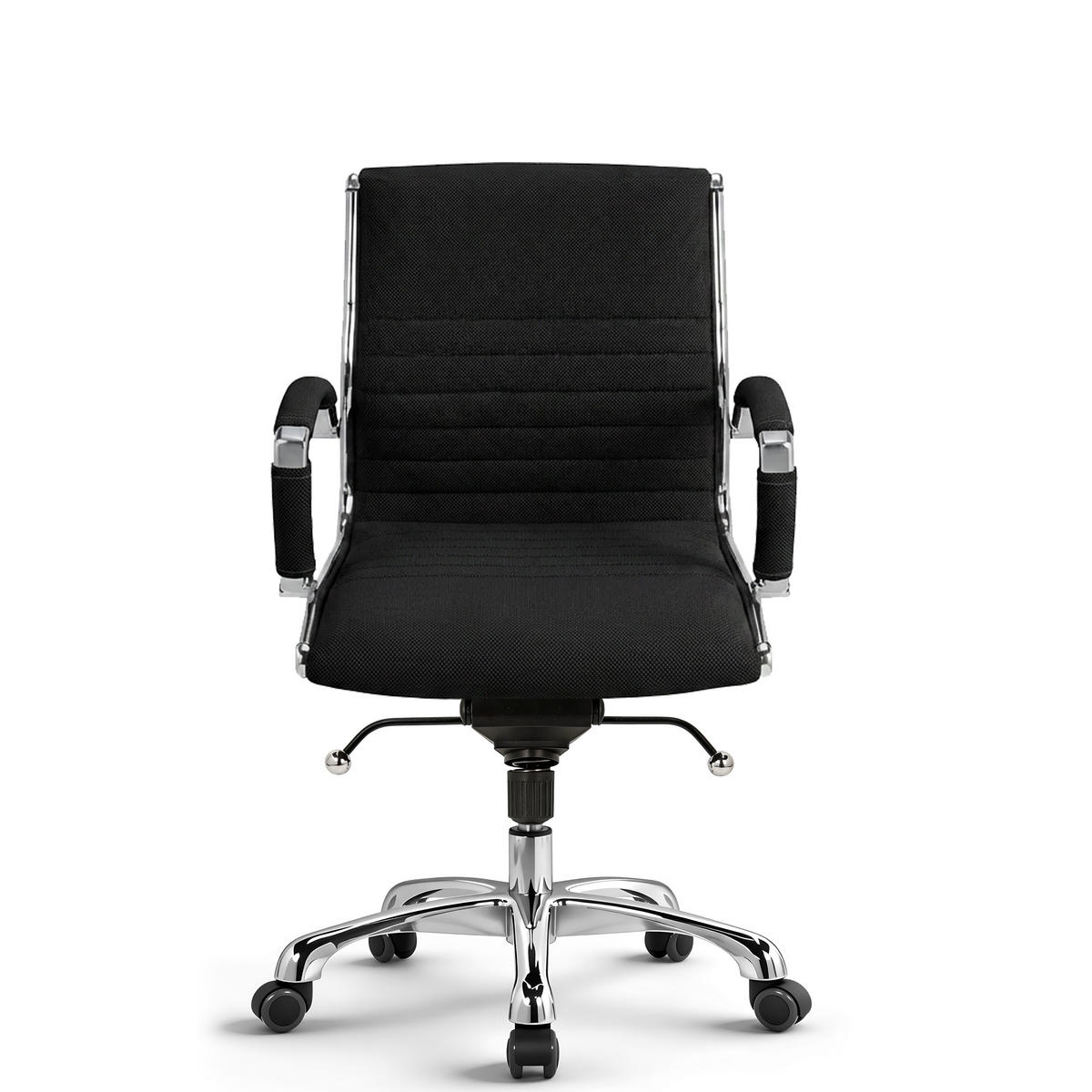 DREHSTUHL Montreal Stoff Schwarz – ergonomisch, 150 kg belastbar, Sitzhöhe 46-54cm - Schwarz, Textil/Metall (60/97/60cm) - Versee