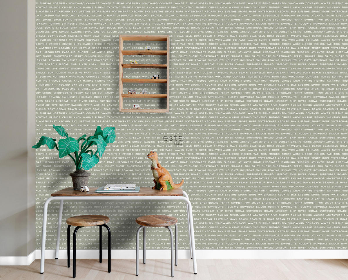 TAPETE maritime Strandtexte 53 cm x 10.05 m - Grün, Papier (53/0.1cm) - ESTAhome