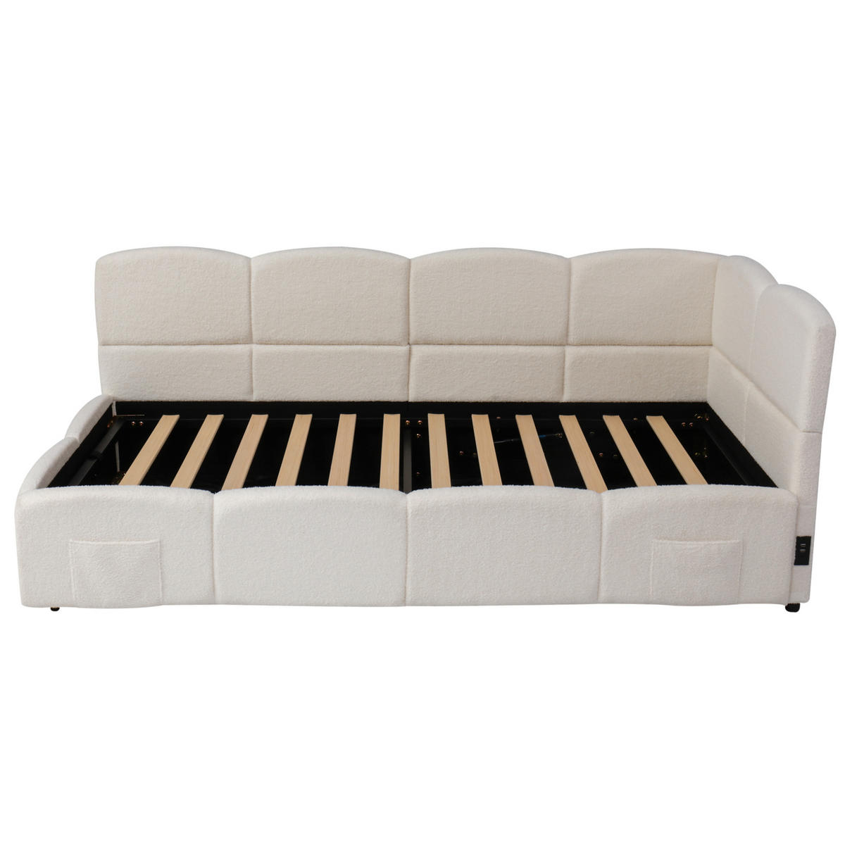 SCHLAFSOFA aus Bouclé-Stoff 90x200 cm Beige mit hydraulischem Stauraum und USB-Anschlüssen - Beige, Textil (90/200cm) - IVMEU