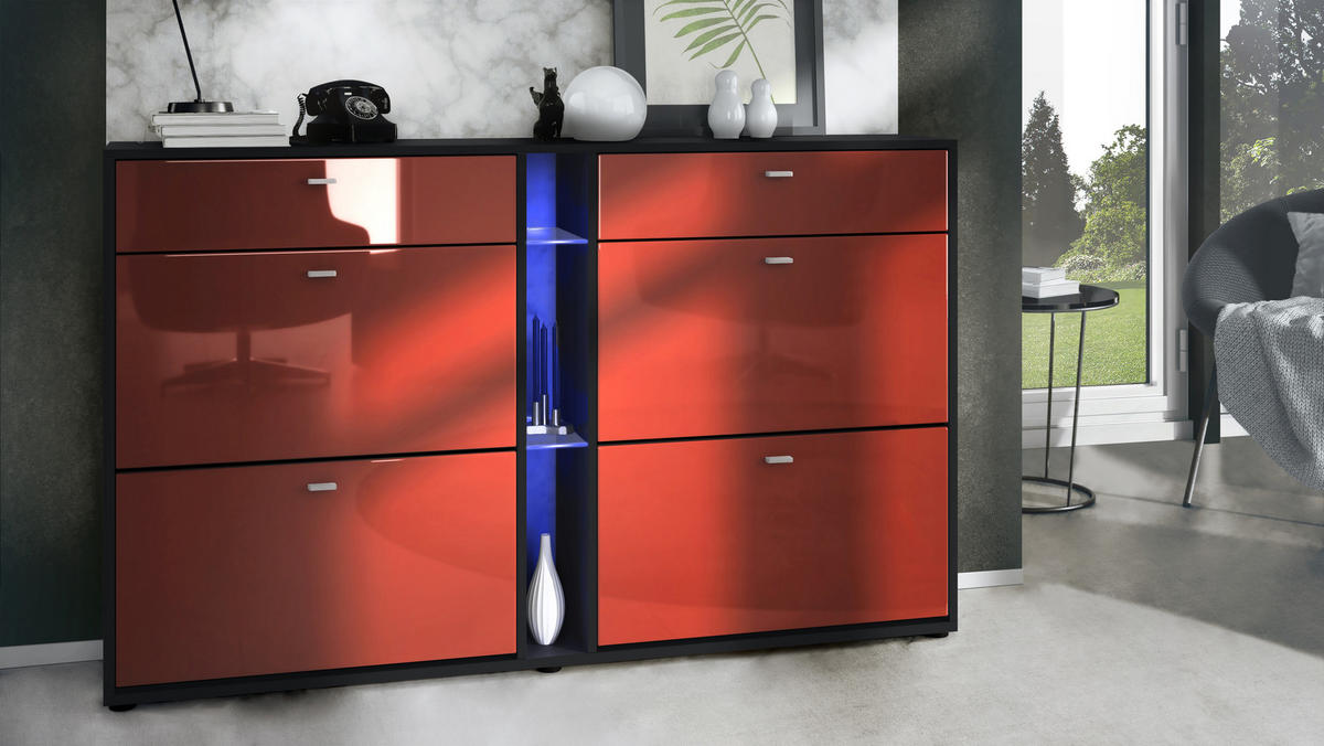 SCHUHSCHRANK Today Fronten in Bordeaux Hochglanz - Bordeaux, Holzwerkstoff (155.5/95/28cm) - Vladon
