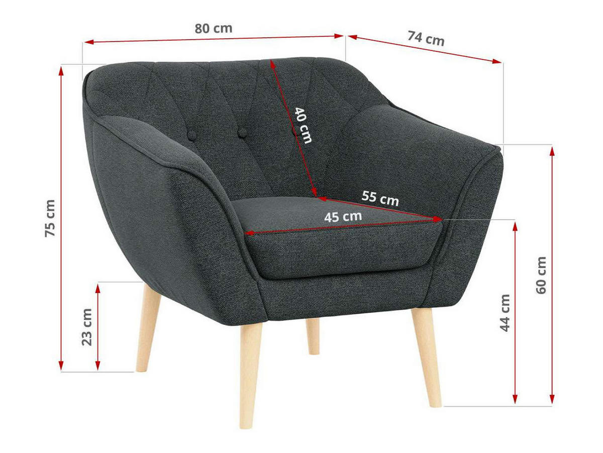 SESSEL Pirs 1 Sitzer Strukture Dunkelgrau - Dunkelgrau/Braun, Holz/Textil (80/75/74cm) - MKS