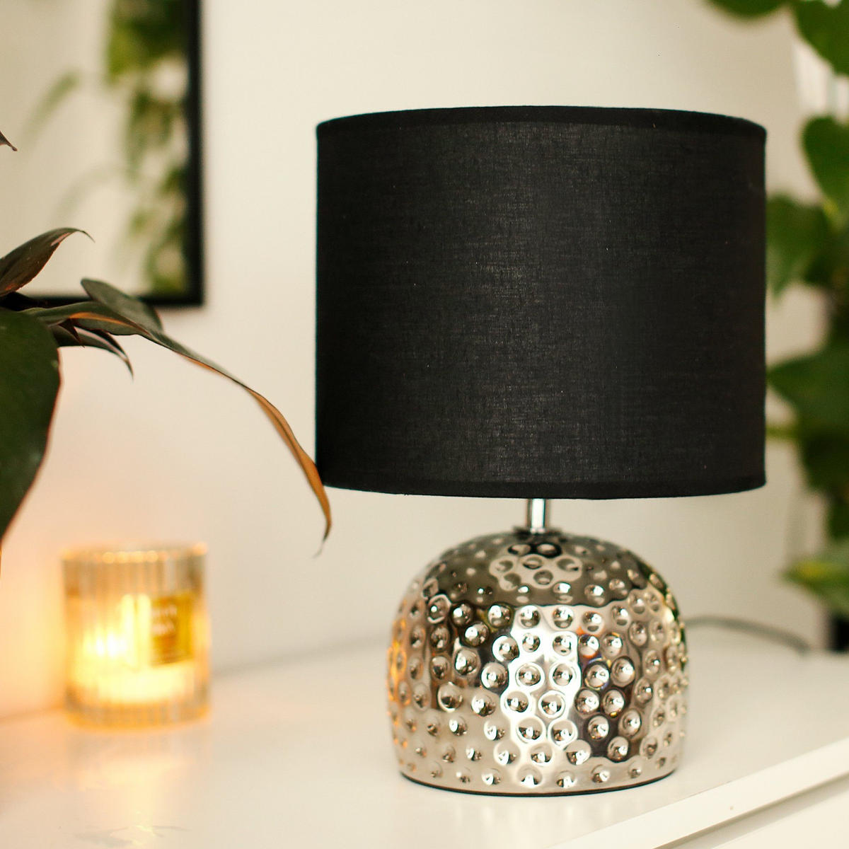 TISCHLAMPE FRAGI, Silber/Schwarz - Silberfarben/Schwarz, Keramik/Textil (21/21/30cm) - KONSIMO®