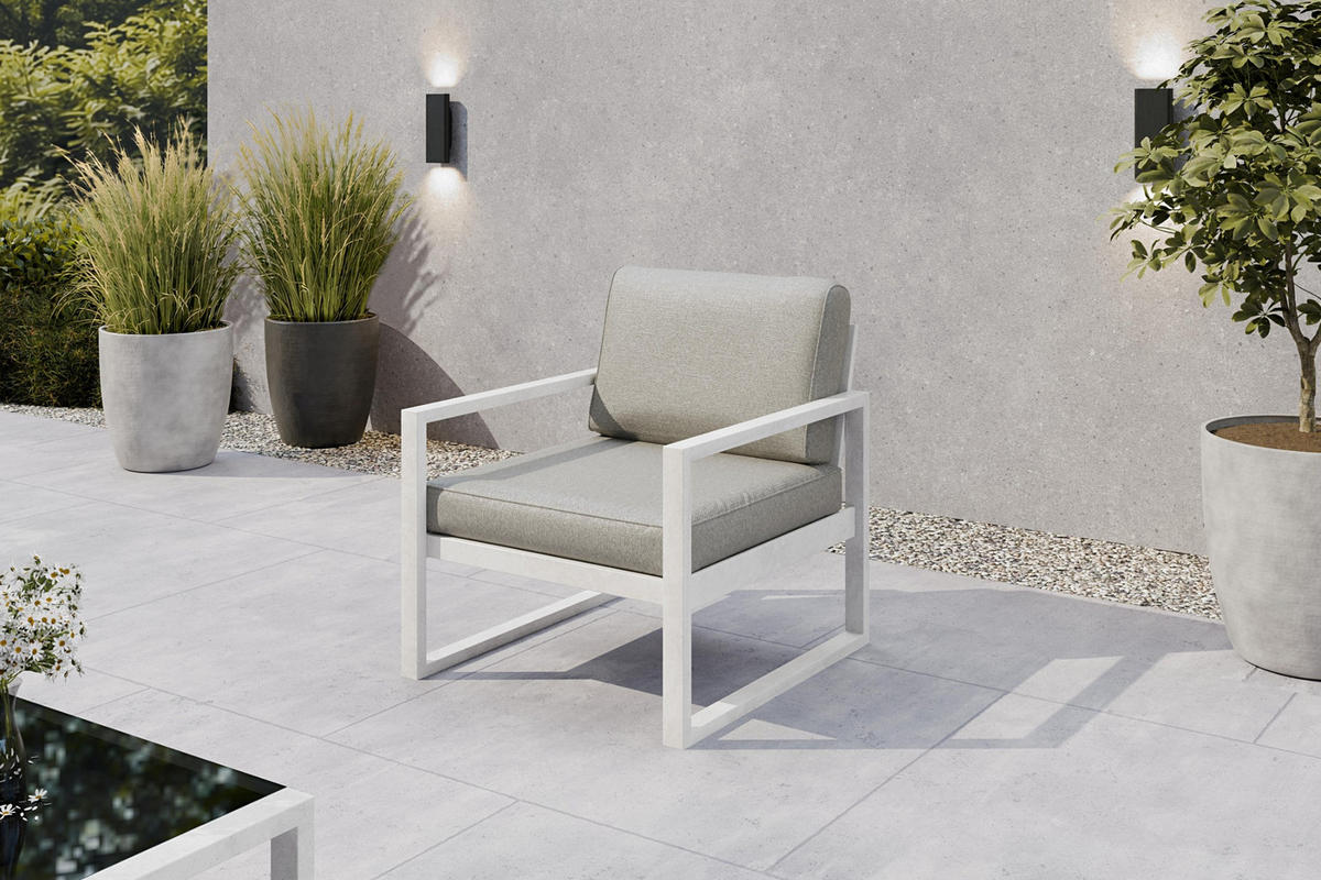 GARTENSET Madera für 6 Personen Balkonmöbel Aluminium Terassenmöbel Sitzbank, 4-tlg. Tisch, weiß, beige - Beige/Weiß, Kunststoff/Metall - Margaret Hadas24