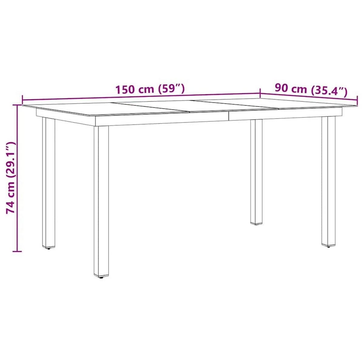 GARTENTISCH, 150/90/74 cm, aus Aluminium und Glas, Schwarz - Schwarz, Glas (90/150/74cm) - vidaXL