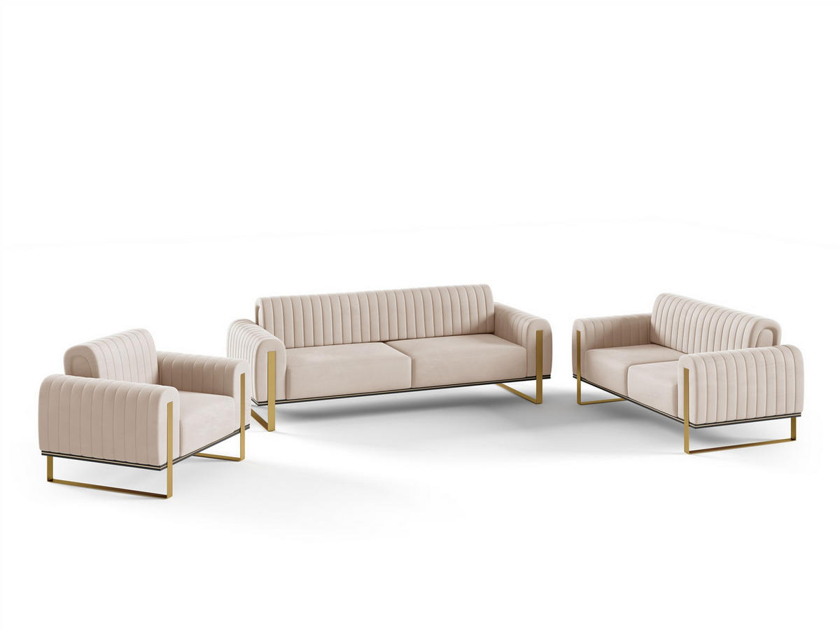SOFASET Valerie 3-2-1 - Beige, Holzwerkstoff/Textil (228/79/90cm) - Fun Möbel
