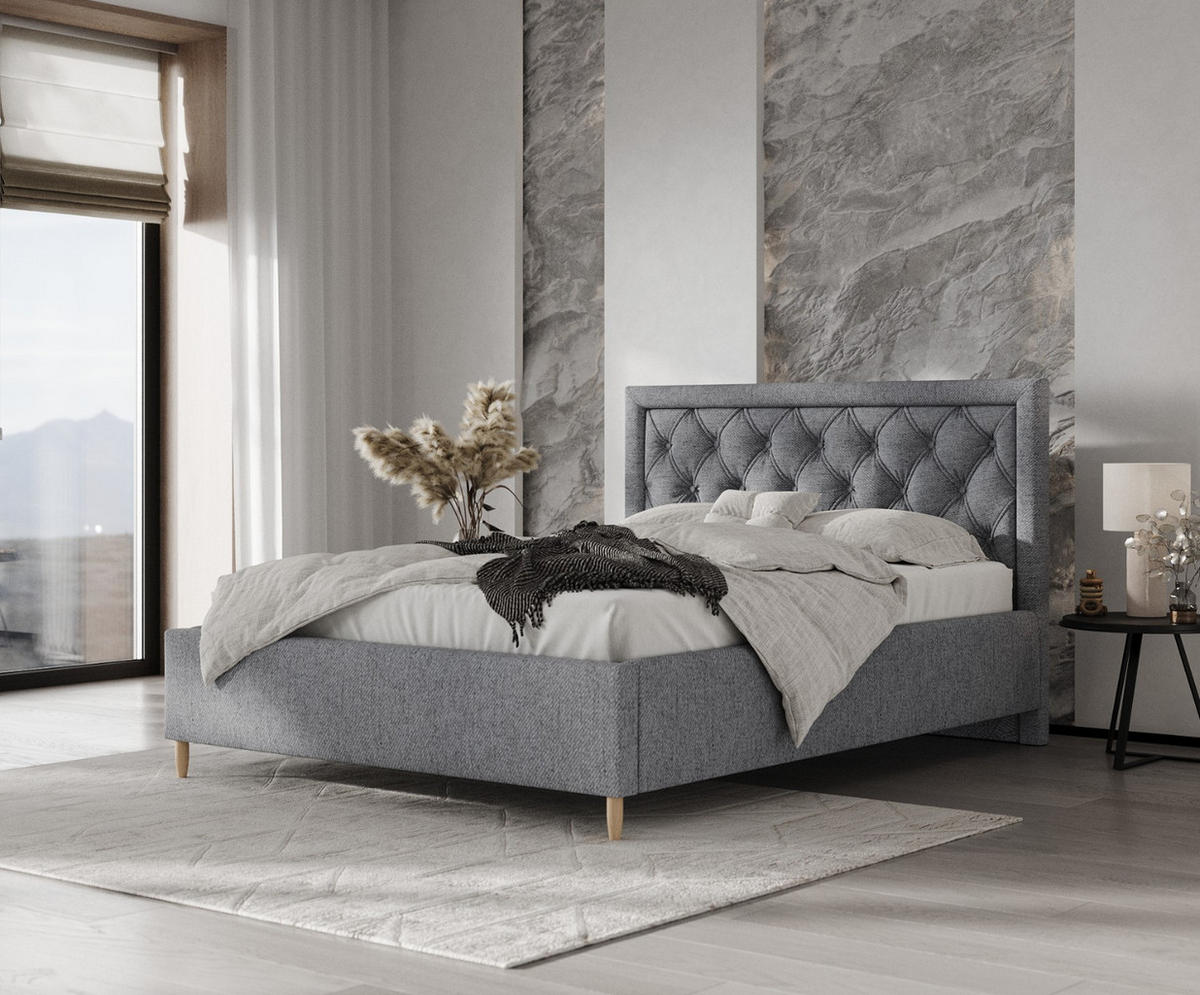 POLSTERBETT Lido 180/200 cm Grau im Neve Stoff - Naturfarben/Grau, Holz/Holzwerkstoff (180/200cm) - AltaBeds