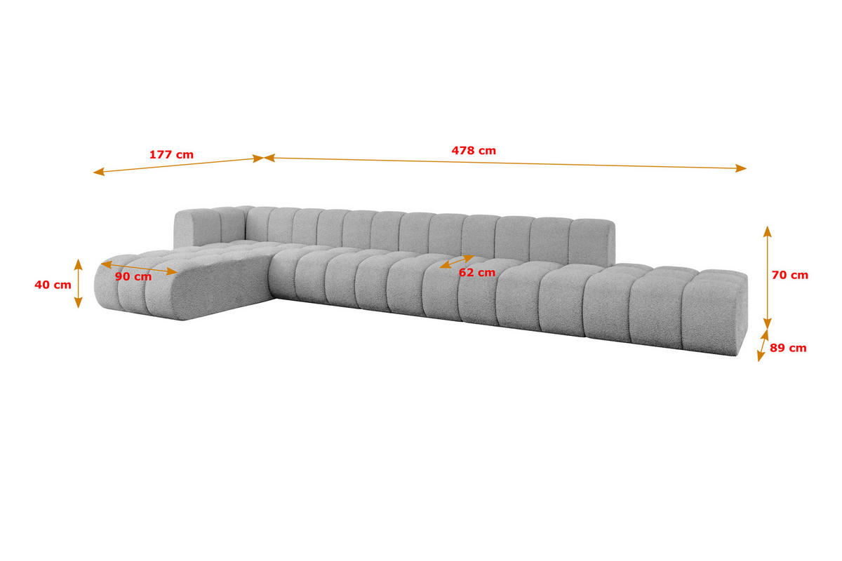 ECKSOFA modulares Sofa Zuvon-L3 - 478x177x70 cm Hellgrau - Hellgrau, Holzwerkstoff/Textil (478/177cm) - ALTDECOR