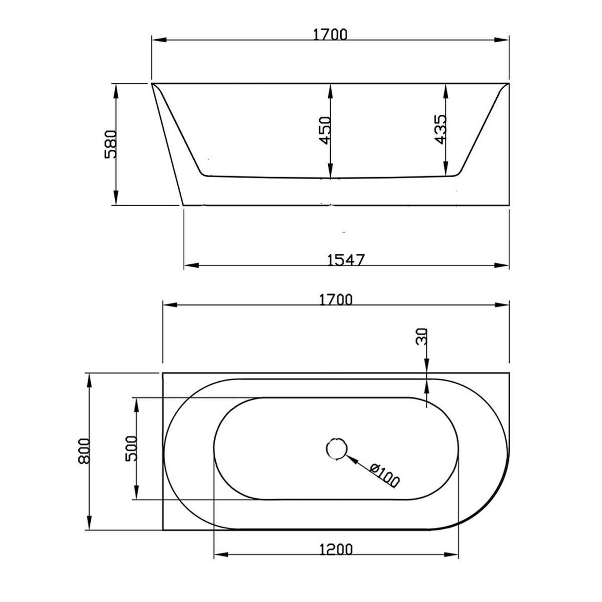 ECKBADEWANNE alva links freistehend 170x80 cm, Set mit Klick-Klack-Ablauf - Weiß, Kunststoff (80/58/170cm) - bad land