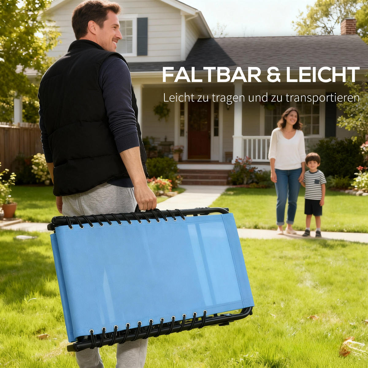 SONNENLIEGE, klappbar, atmungsaktiver Bezug, Metallrahmen, 189 x 58 x 30 cm, Blau - Blau, Metall (189/30/58cm)