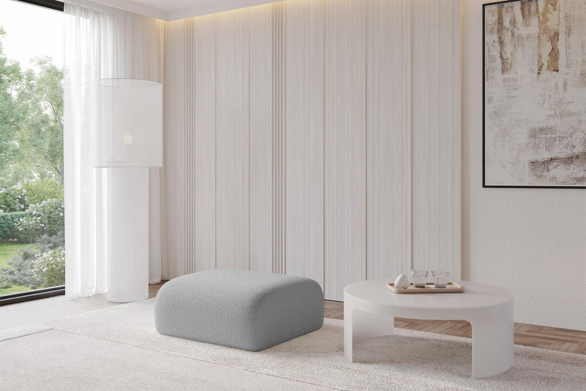 POUF MIRA-PUF 91x89x40 Hellgrau cm Bouclé Modular Sitzhocker - Silberfarben/Hellgrau, Holzwerkstoff/Kunststoff (91/40/89cm) - ALTDECOR
