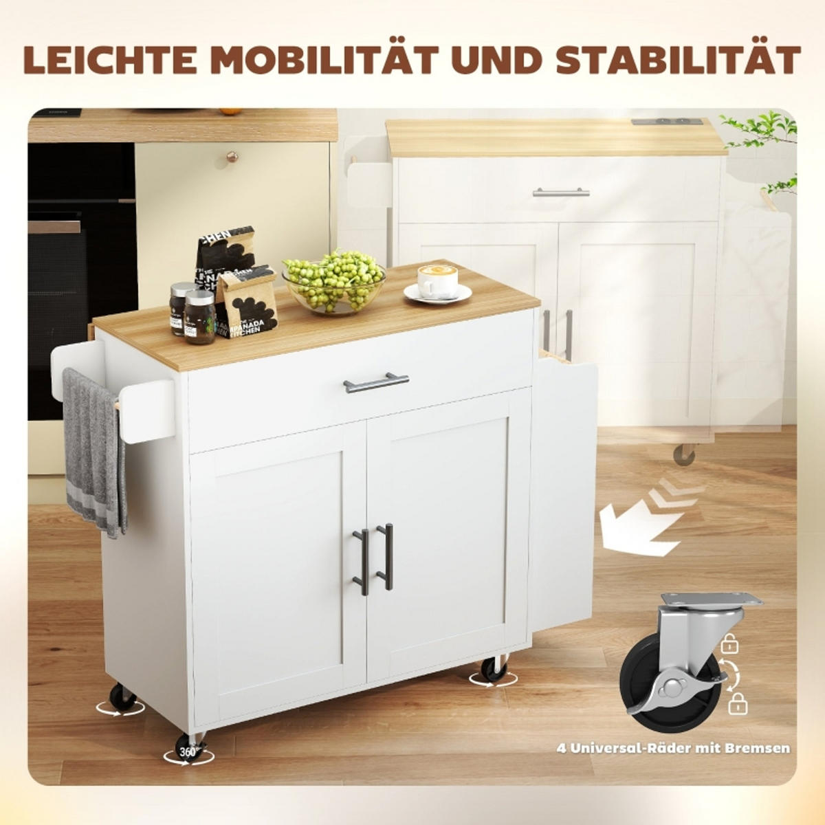 KÜCHENINSEL MIT ABKLAPPBARER ARBEITSPLATTE, Für Esszimmer Und Küche, 120/68/85 cm - Weiß, Holzwerkstoff (68/85/120cm) - Rolipo