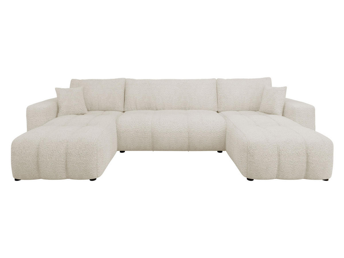 WOHNLADNSCHAFT Furyn U Boucle - Schwarz/Naturfarben, Holzwerkstoff/Kunststoff (312/82/145cm) - MIRJAN24
