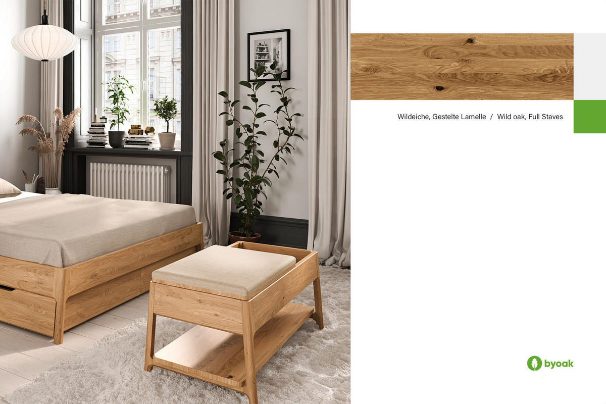 BETTBANK PAUL Wildeiche - Wildeiche, Holz (107/46/47cm) - byoak