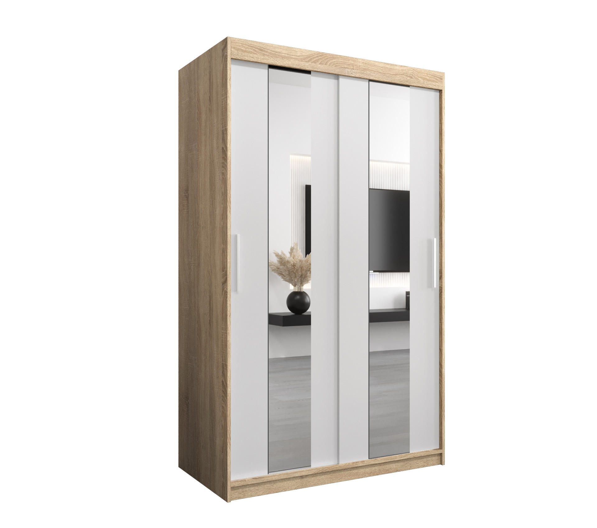 SCHWEBETÜRENSCHRANK 200/120/62 2-türig - Silberfarben/Weiß, Holz/Kunststoff (120/200/62cm) - Abiks Möbel