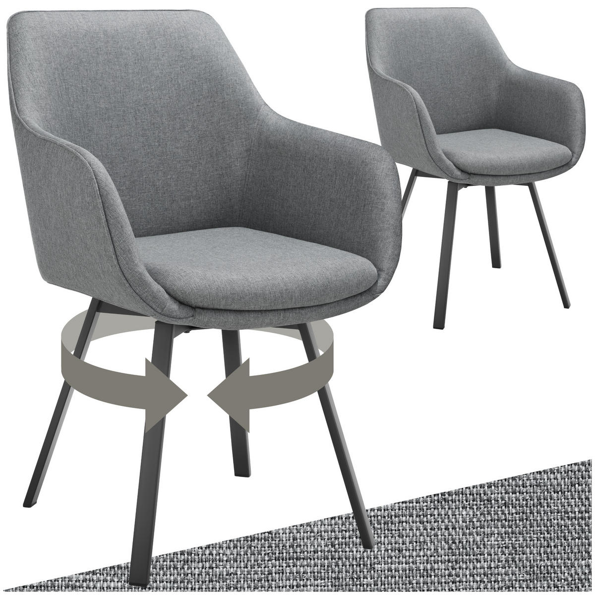 ARMLEHNSTUHL 2er Set drehbar Alicon 0,57 x 59 x 88 cm, anthrazit - Anthrazit, Textil (57/88/59cm) - tectake