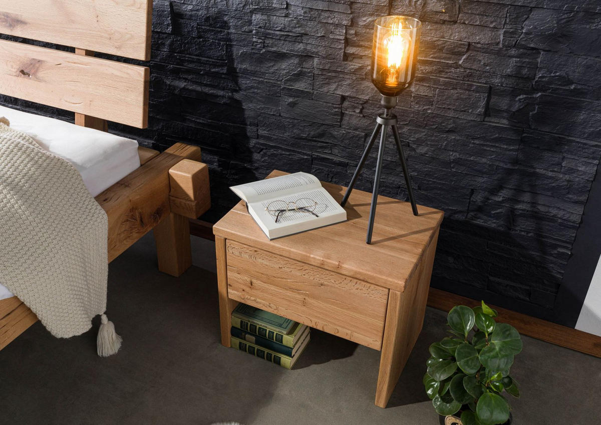 NACHTTISCH Zerreiche 50x35x40 natur geölt JANGALI #729 - Braun, Holz (50/40/35cm) - Massivmoebel24