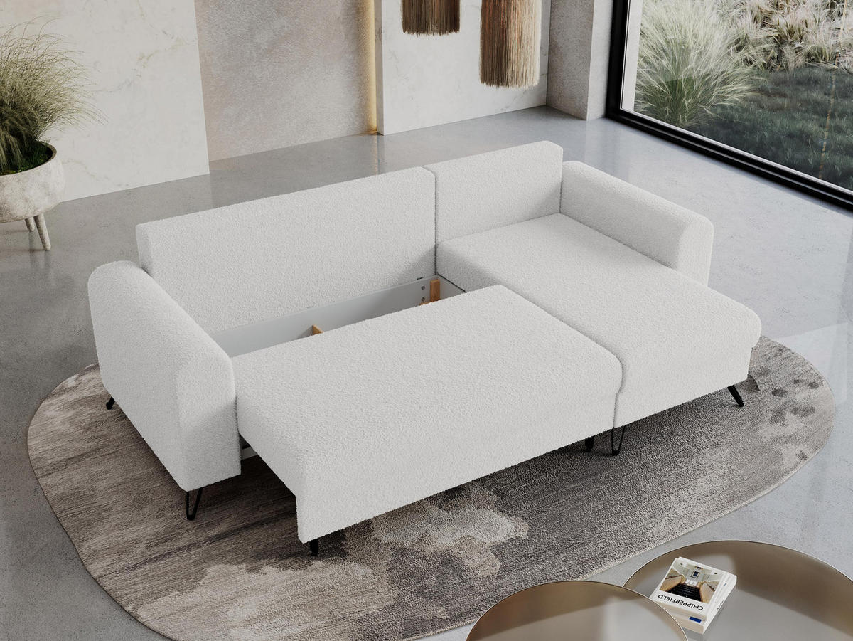 ECKSOFA Hugo Boucle Weiß - Schwarz/Weiß, Textil/Metall (242/140cm) - MKS