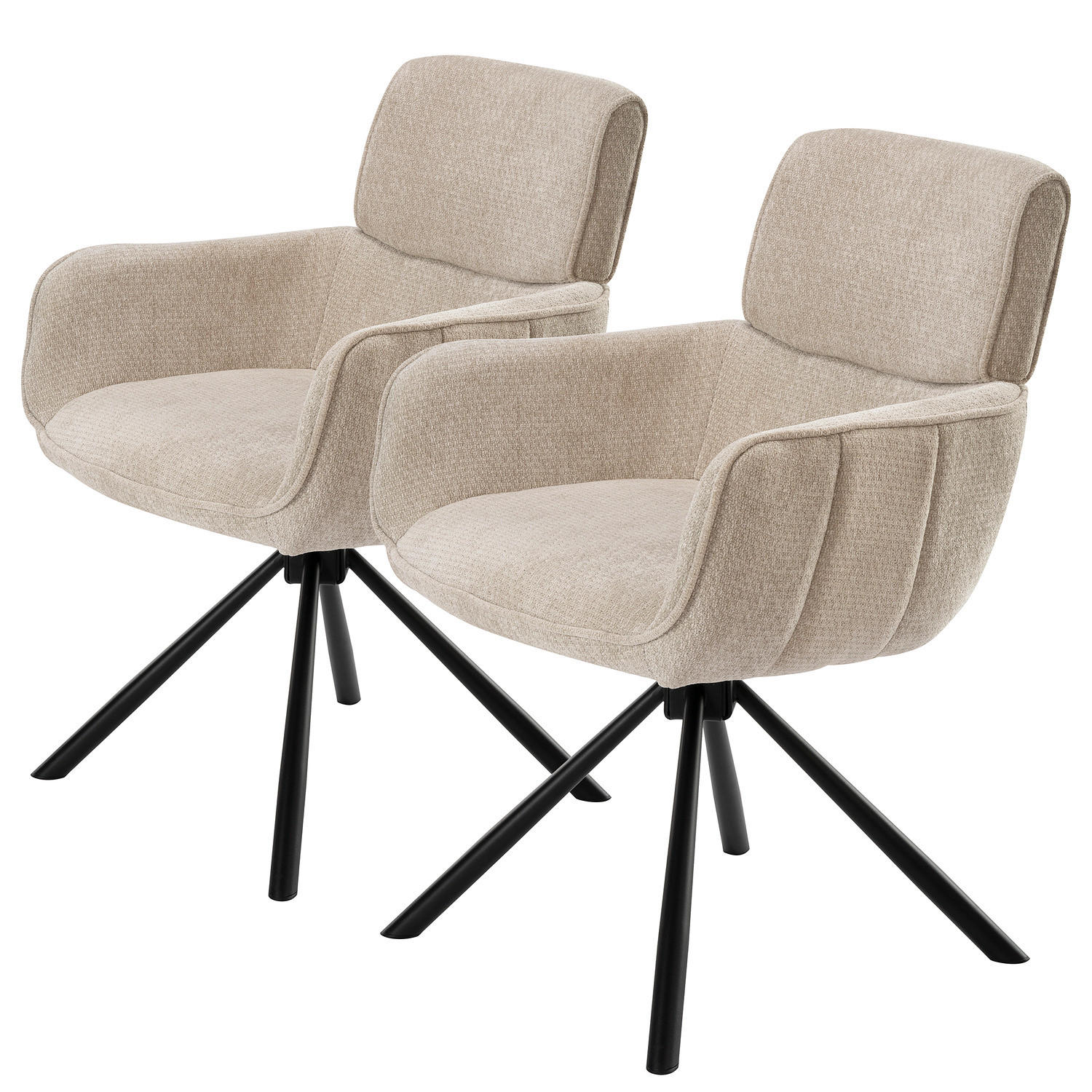 HOME24 Drehbarer Armlehnenstuhl CORPA 2er-Set - Beige/Schwarz, Textil/Metall (61/87/63cm) - home24