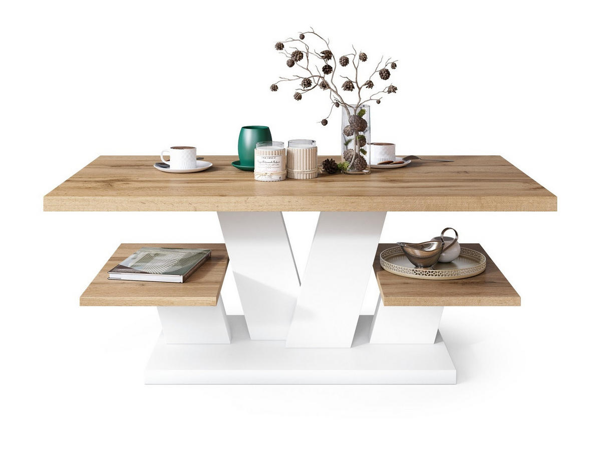 COUCHTISCH rechteckig Eiche Wotan - Weiß matt 110/60/45 cm - Eiche Wotan/Weiß, Holzwerkstoff (60/110/45cm) - designimpex