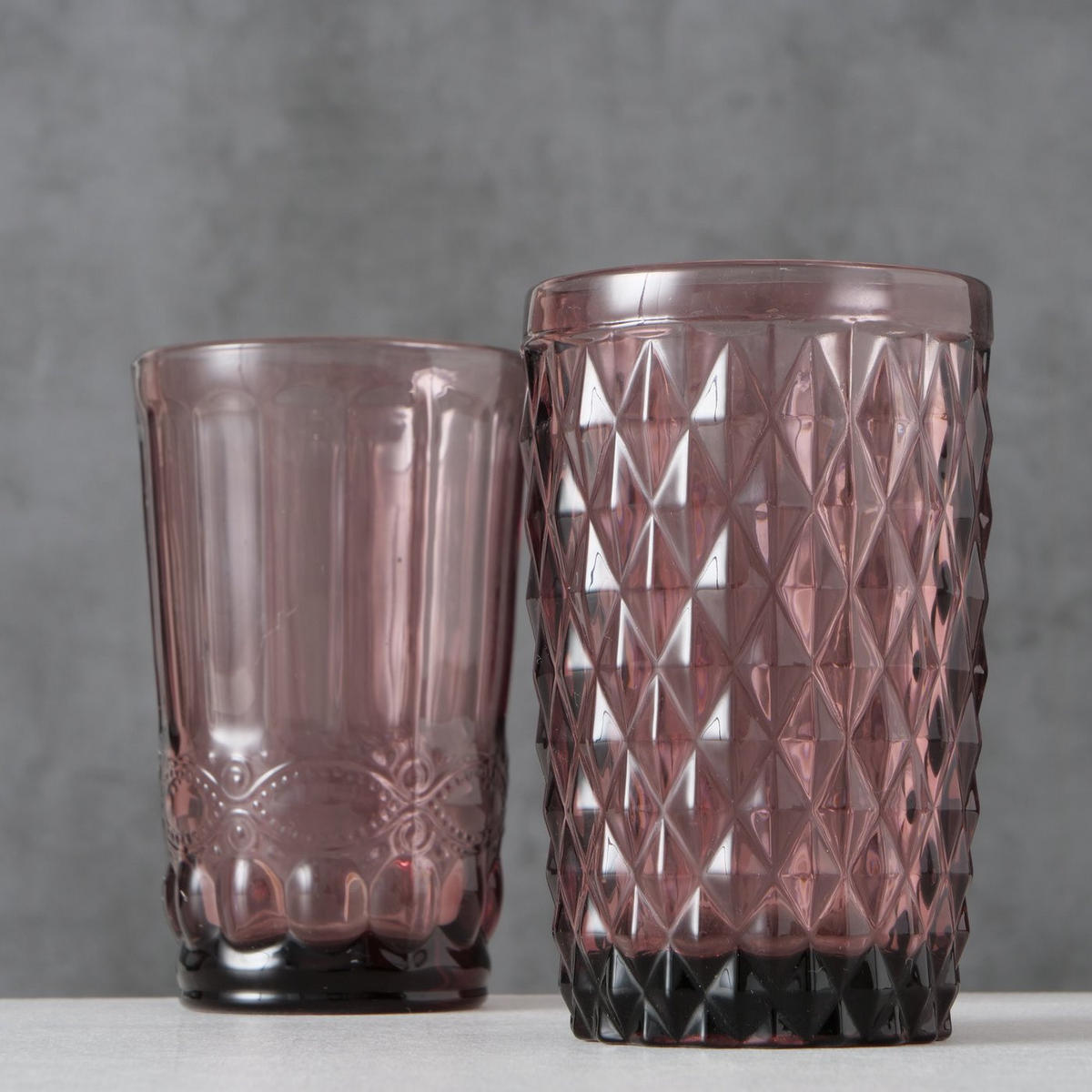 TRINKGLAS aus rosa Glas Aurora Muster 1 300 ml 8/8/13 cm - Rosa, Glas (0.3L) - Boltze Home